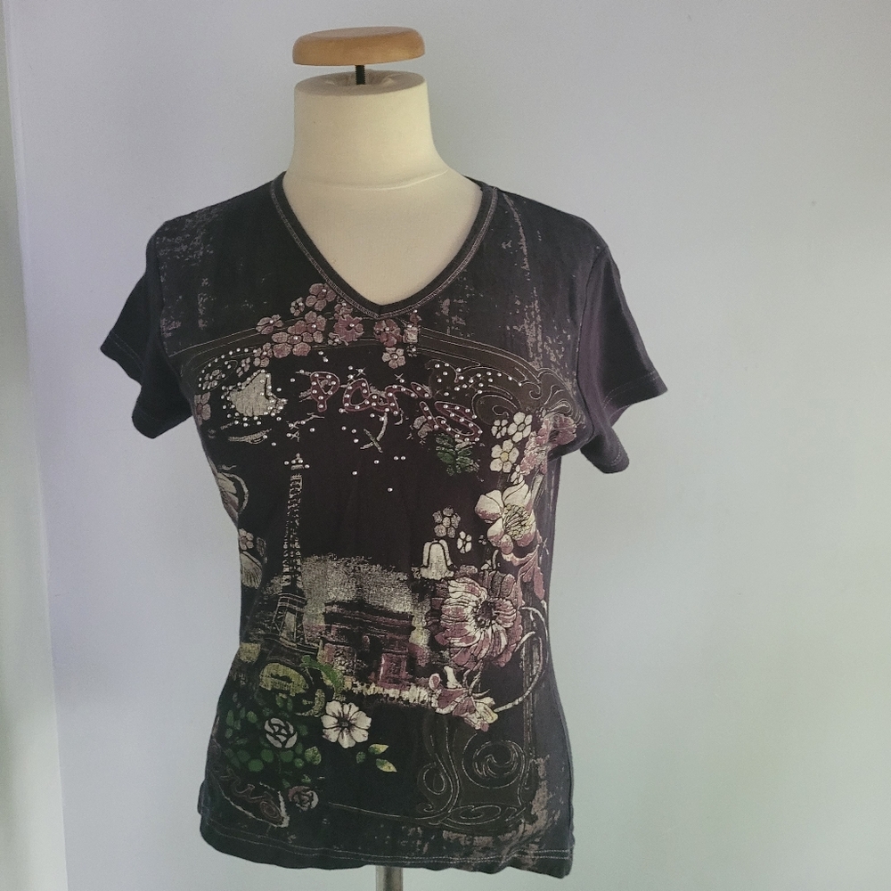 Paradisio Floral Graphic V-Neck T-Shirt Size M